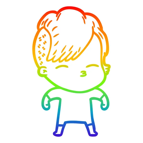 Regenboog gradiënt lijntekening cartoon gekraak meisje — Stockvector