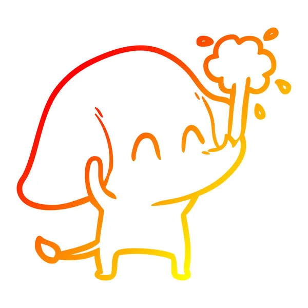 Warme Gradientenlinie Zeichnung niedlichen Karikatur Elefant, der Wasser verschüttet — Stockvektor
