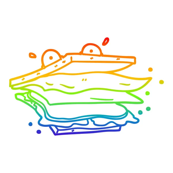 Regenboog gradiënt lijntekening sandwich cartoon karakter — Stockvector