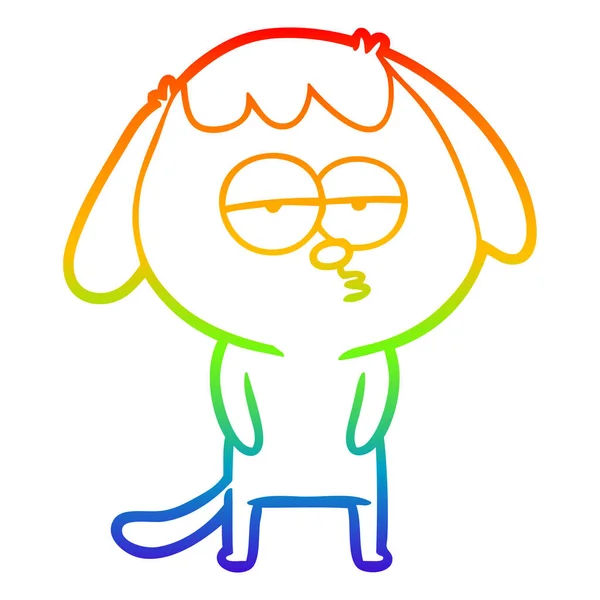 Linea gradiente arcobaleno disegno fumetto stanco cane — Vettoriale Stock