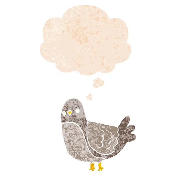 Мультяшний птах і мислення бульбашки в ретро текстурованому стилі — стоковий вектор