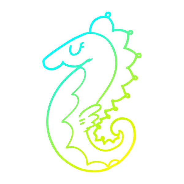 Línea de gradiente frío dibujo de dibujos animados caballo de mar — Vector de stock
