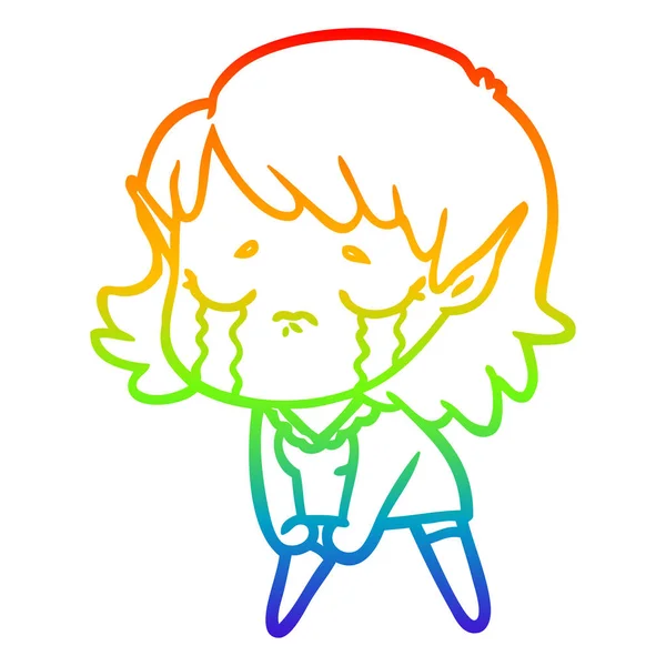 Rainbow gradient ligne dessin dessin animé pleurer elfe fille — Image vectorielle