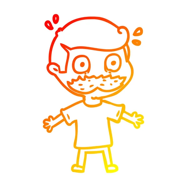 Linea gradiente caldo disegno uomo cartone animato con baffi scioccato — Vettoriale Stock