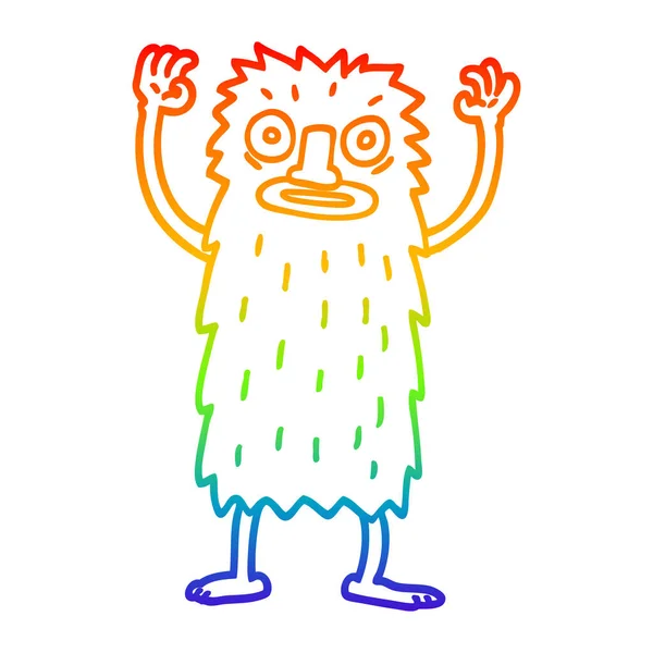 Linea gradiente arcobaleno disegno cartone animato yeti mostro — Vettoriale Stock