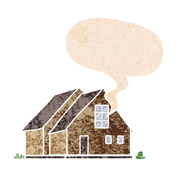 retro dokulu tarzda karikatür evi ve konuşma balonu