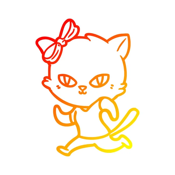 Warme kleurovergang lijntekening cute cartoon kat joggen — Stockvector
