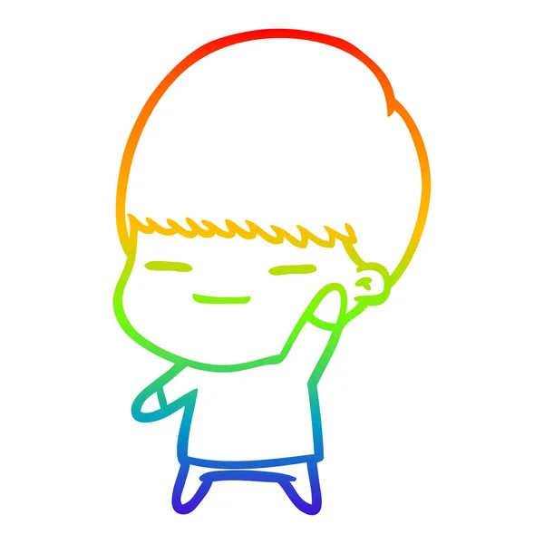 Regenboog gradiënt lijntekening cartoon Smug jongen — Stockvector