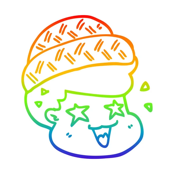 Regenboog gradiënt lijntekening cartoon jongen dragen hoed — Stockvector