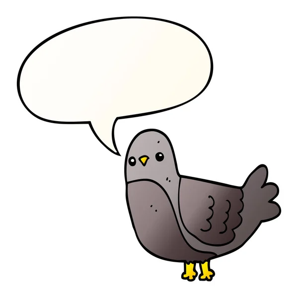 Uccello dei cartoni animati e bolla vocale in stile sfumato liscio — Vettoriale Stock