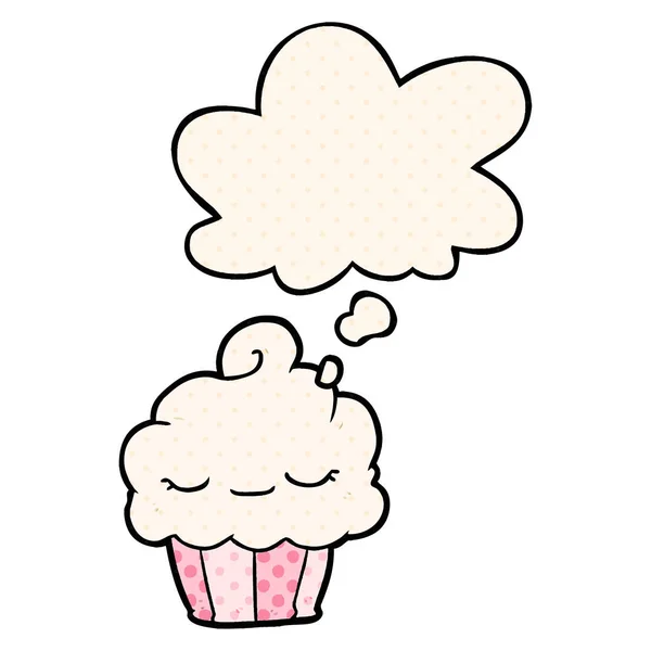 Cartoon cupcake and thought bubble in comic book style — Stock Vector