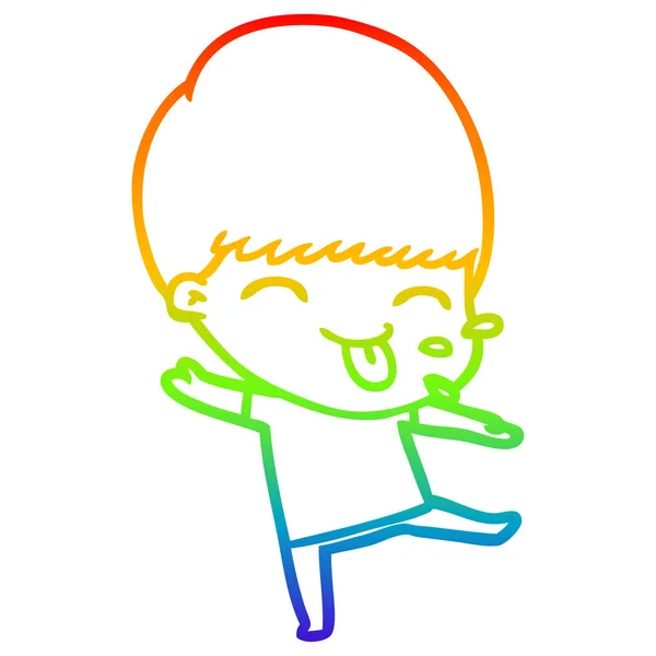 Rainbow gradient ligne dessin dessin animé garçon collant la langue — Image vectorielle