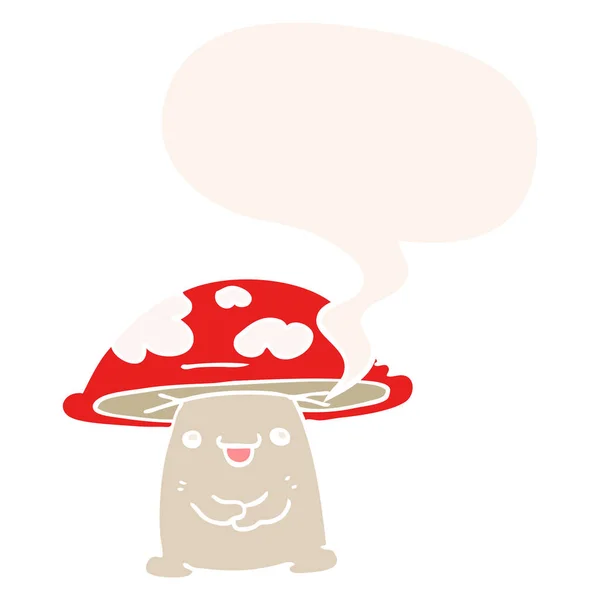 Мультяшний гриб персонаж і мовна бульбашка в ретро-стилі — стоковий вектор
