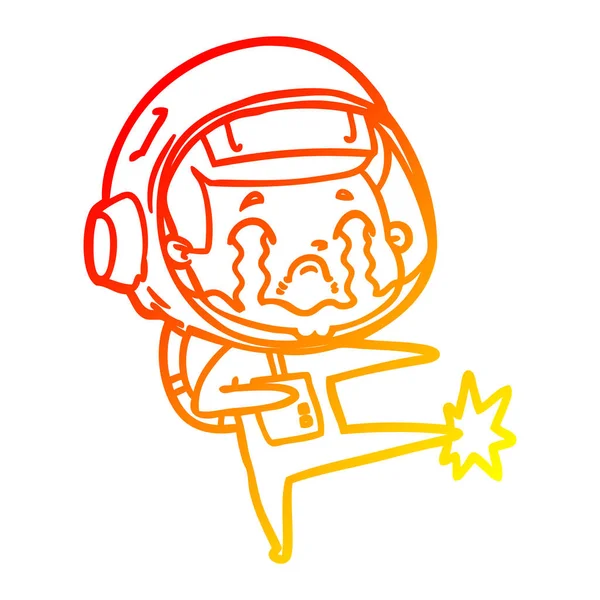 Теплая градиентная линия рисует мультяшного плачущего астронавта — стоковый вектор