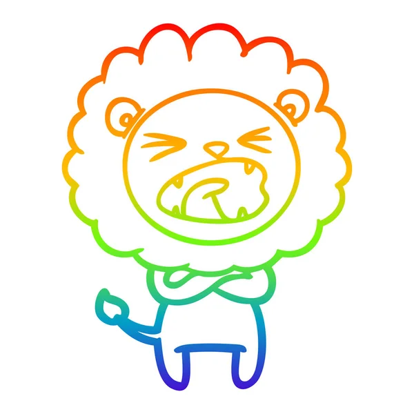Arco iris gradiente línea dibujo dibujos animados enojado león — Vector de stock