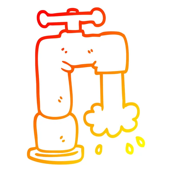 Linha de gradiente quente desenho cartoon running faucet — Vetor de Stock
