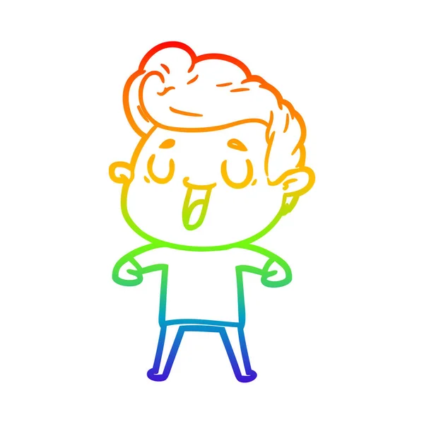Linea gradiente arcobaleno disegno felice uomo cartone animato — Vettoriale Stock