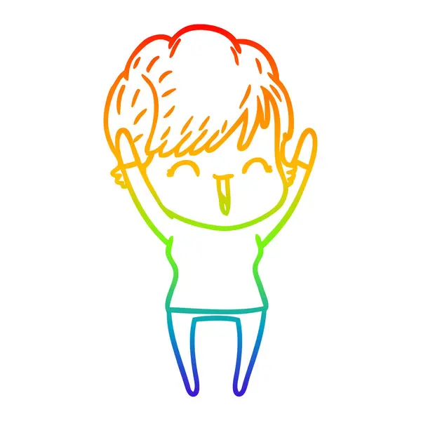 Rainbow gradient ligne dessin dessin animé rire femme — Image vectorielle