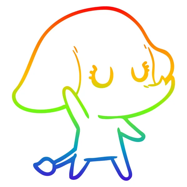 Arco-íris linha gradiente desenho bonito desenho animado elefante — Vetor de Stock