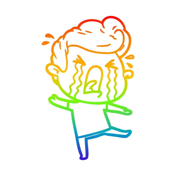 Rainbow gradien line drawing cartoon crying man - Stok Vektor