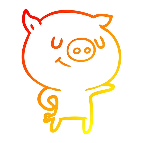 Warme Gradientenlinie zeichnet glückliches Cartoon-Schwein — Stockvektor