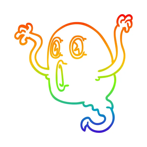 Regenboog gradiënt lijntekening Spooky cartoon Ghost — Stockvector