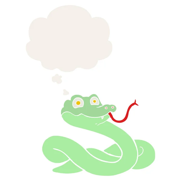 Cartoon snake and thought bubble in retro style — Stock Vector