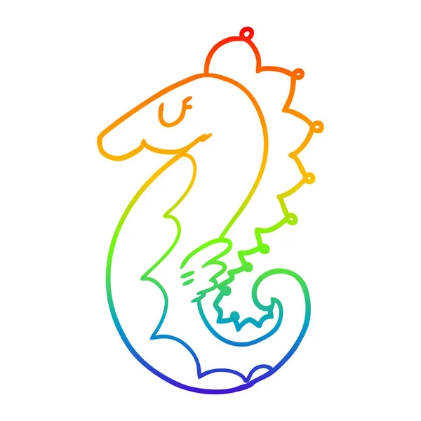 Rainbow gradient line drawing cartoon sea horse — Stock Vector