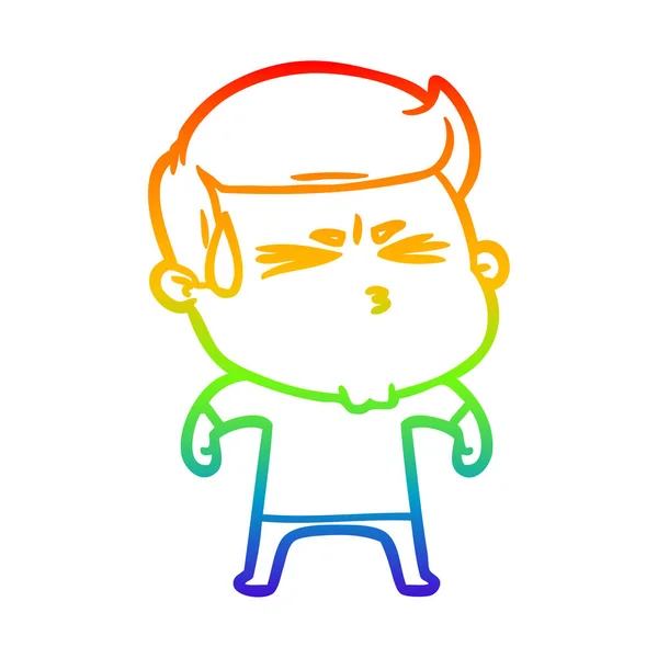 Rainbow gradient ligne dessin dessin animé frustré homme — Image vectorielle