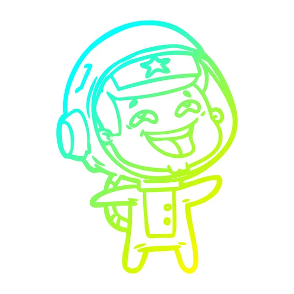 Línea de gradiente frío dibujo dibujos animados riendo astronauta — Vector de stock