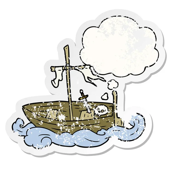 Cartoon oude boot en dacht Bubble als een verdrietig versleten sticker — Stockvector