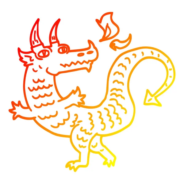 Línea de gradiente caliente dibujo de dibujos animados dragón — Vector de stock