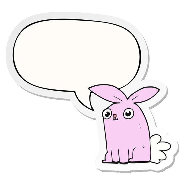 Autoadesivo coniglio cartone animato e bolla vocale — Vettoriale Stock