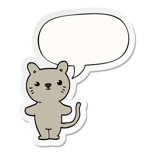 Karikatür kedi ve konuşma kabarcık etiket — Stok Vektör