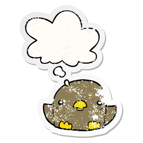 karikatür civciv ve sıkıntılı yıpranmış etiket olarak kabarcık düşünce