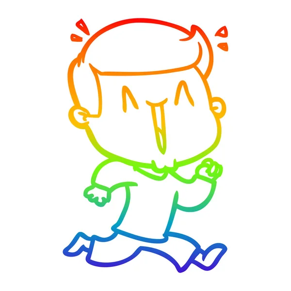 Rainbow gradient line drawing cartoon excited man — Stock Vector