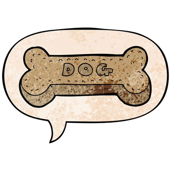 Biscuit de chien de dessin animé et bulle d'expression dans le style de texture rétro — Image vectorielle