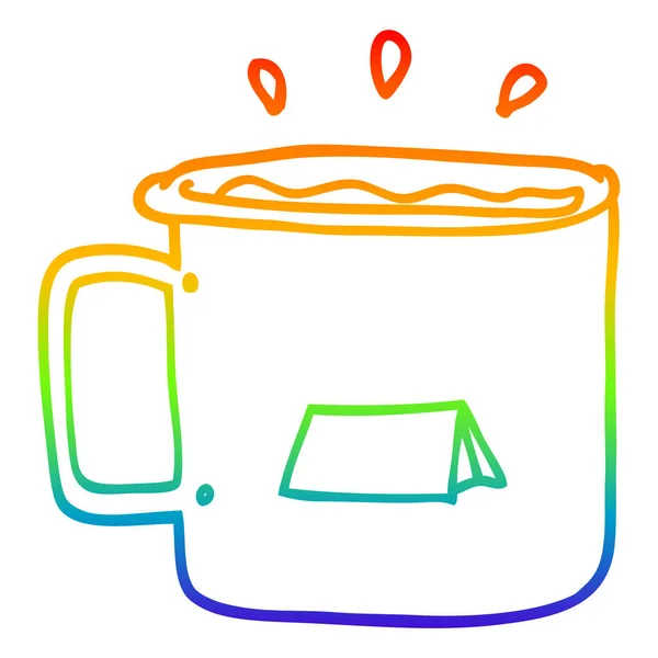 Rainbow gradient ligne dessin dessin dessin animé camping tasse — Image vectorielle
