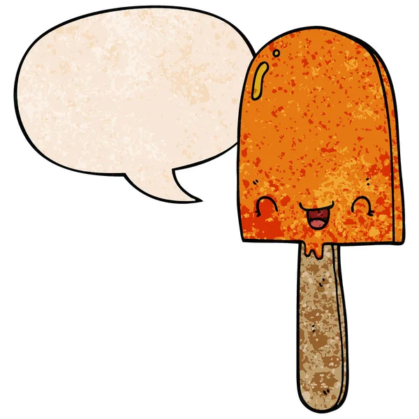 retro doku tarzında karikatür buz lolly ve konuşma balonu