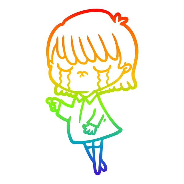 Rainbow gradient ligne dessin dessin femme dessin animé pleurer — Image vectorielle