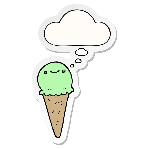Cartoon ice cream and thought bubble as a printed sticker — Stock Vector