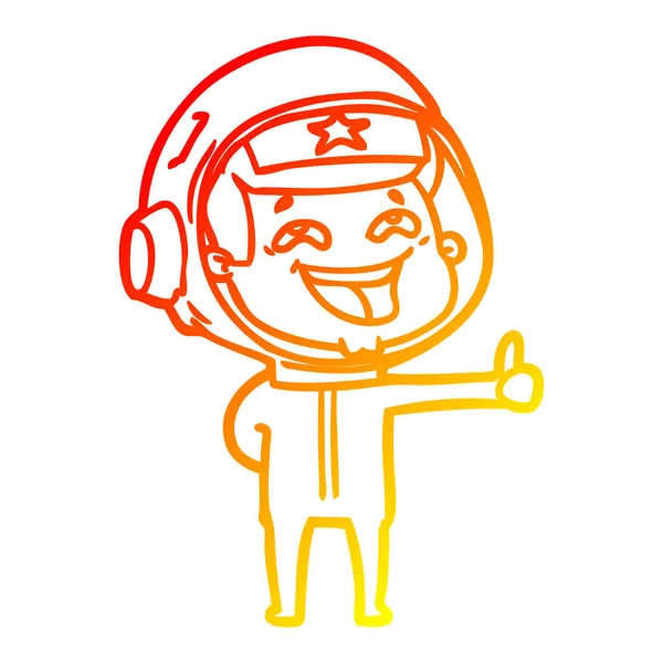 Línea de gradiente caliente dibujo dibujos animados riendo astronauta — Vector de stock