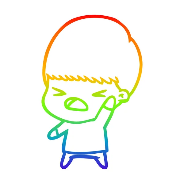 Rainbow gradien line drawing cartoon stressed man - Stok Vektor