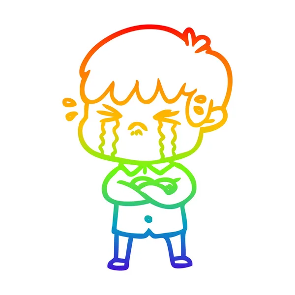Arco iris gradiente línea dibujo llorando niño dibujos animados — Vector de stock