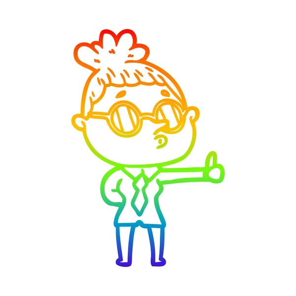 Arco-íris linha gradiente desenho cartoon mulher usando óculos — Vetor de Stock