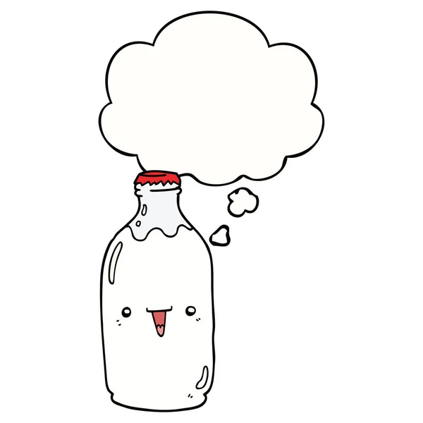 Bouteille de lait dessin animé mignon et bulle de pensée — Image vectorielle