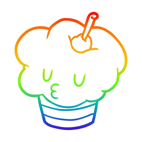 Regenbogen-Gradienten-Linie zeichnet lustige Cupcake — Stockvektor