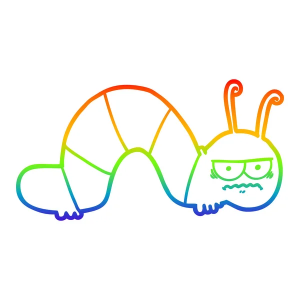 Arco iris gradiente línea dibujo dibujos animados gruñón oruga — Vector de stock