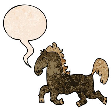 retro doku tarzında karikatür aygır ve konuşma balonu