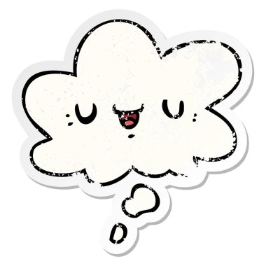 mutlu karikatür yüz ve sıkıntılı bir yıpranmış sopa olarak kabarcık düşünce